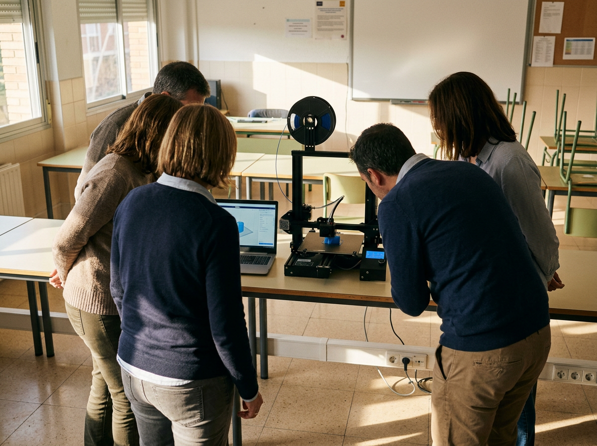 Docentes en un taller de impresión 3D en su centro
