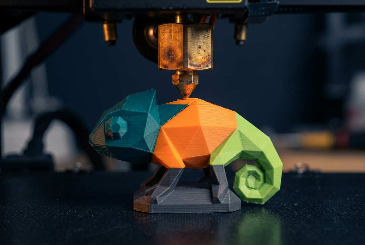 Boquilla de impresora 3D FDM extruyendo filamento